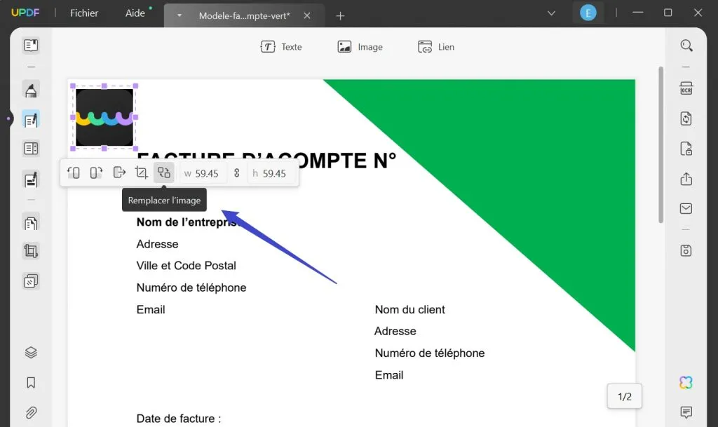 modifier image facture