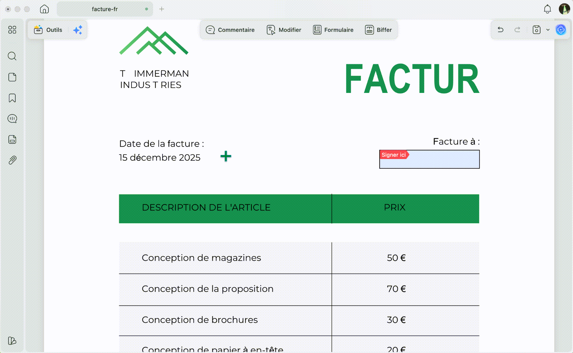 modifier le texte d’une facture PDF avec UPDF