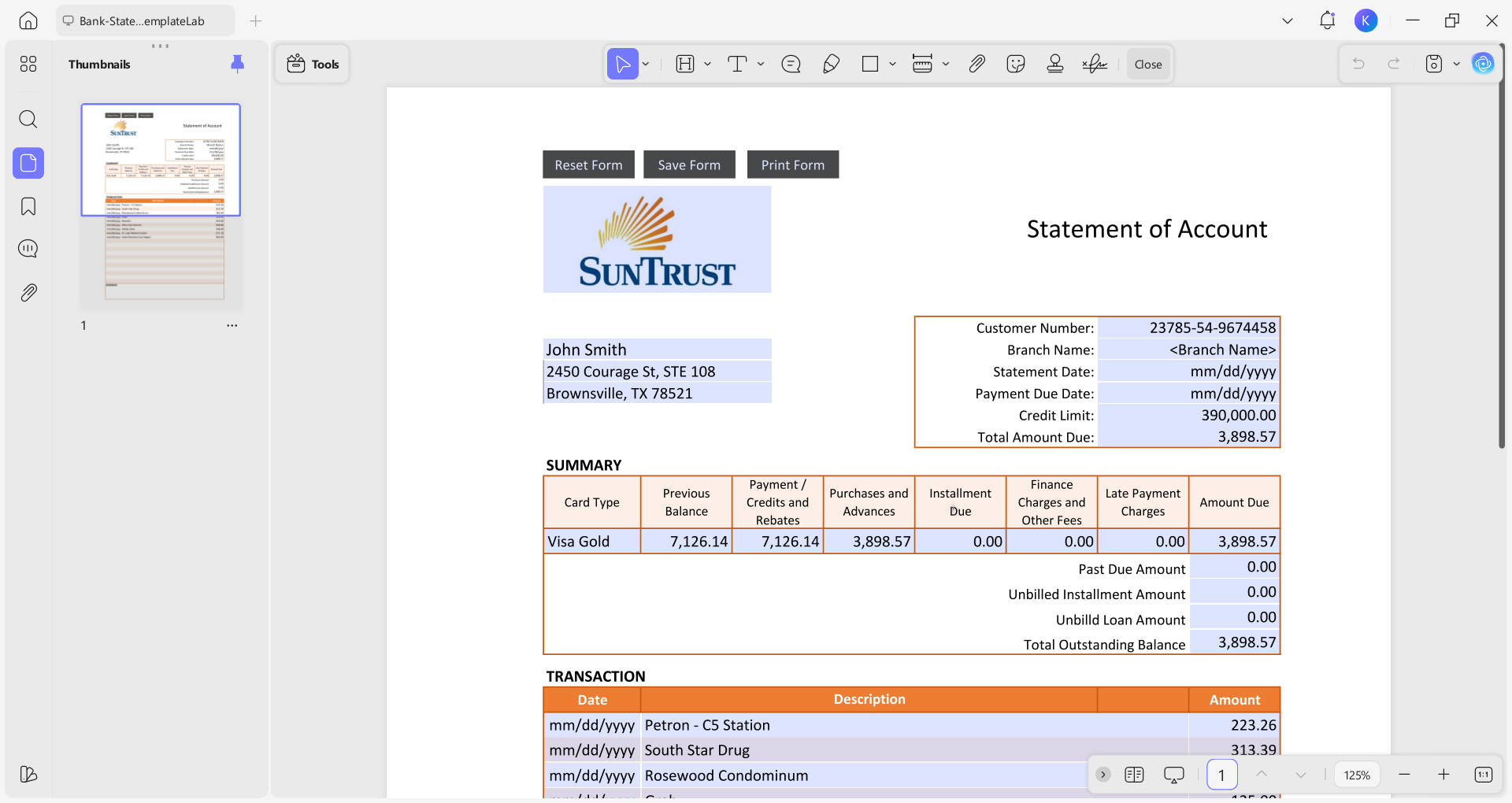 open bank statement template in updf