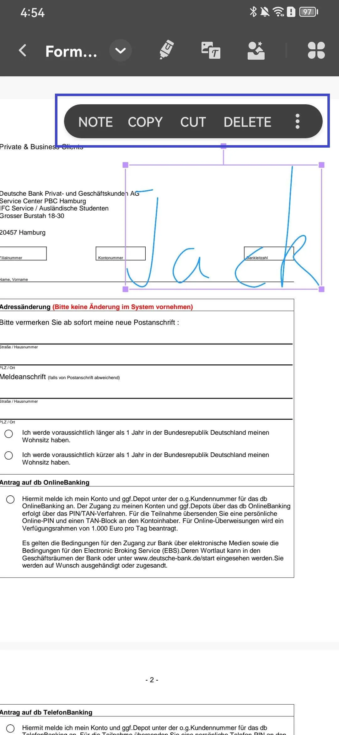 Executable operation of the signature