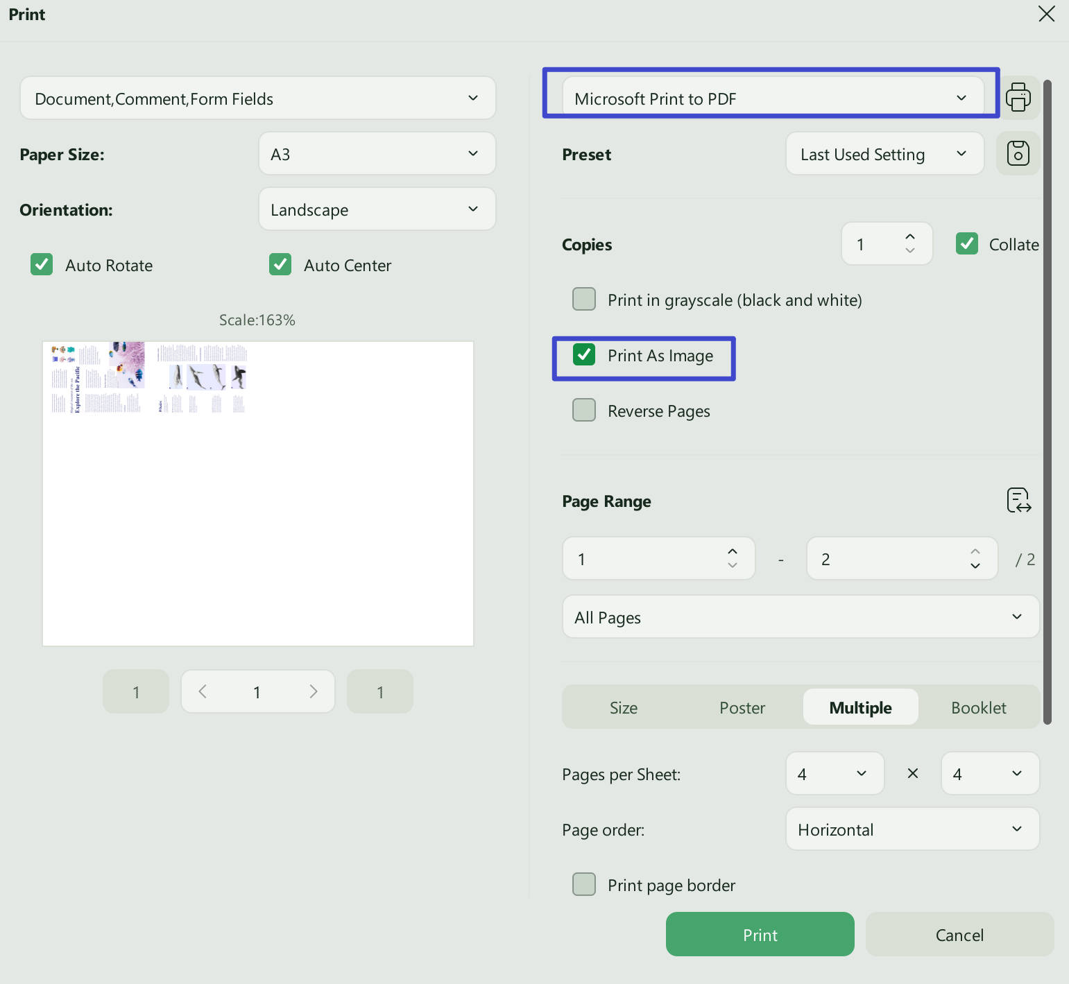 print pdf as image with updf on windows