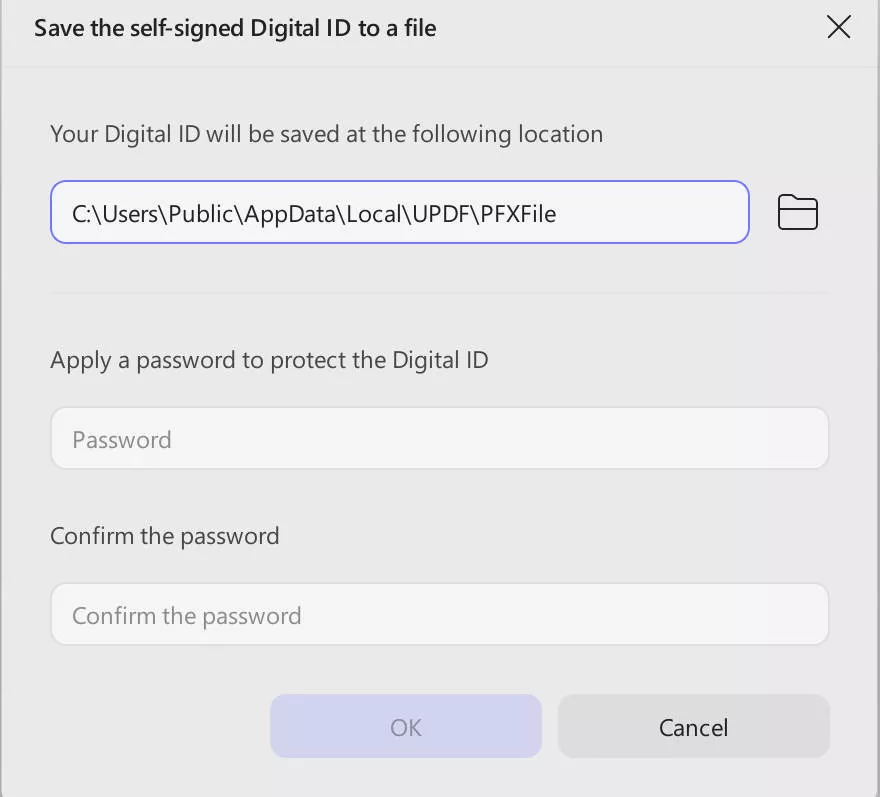 save the self-signed digital id to a file