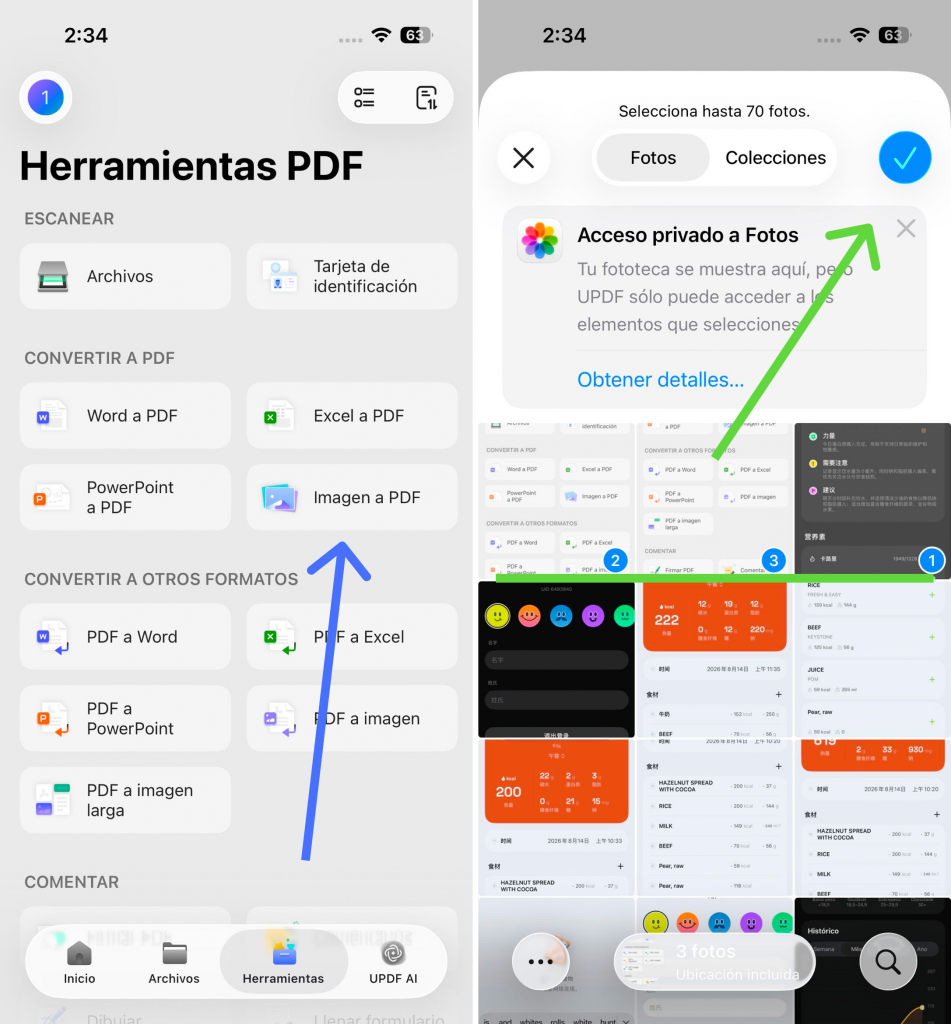 Vuelve a crear un PDF a partir de las imágenes en updf iphone