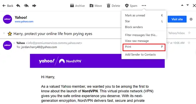 how to save an email as a PDF yahoo