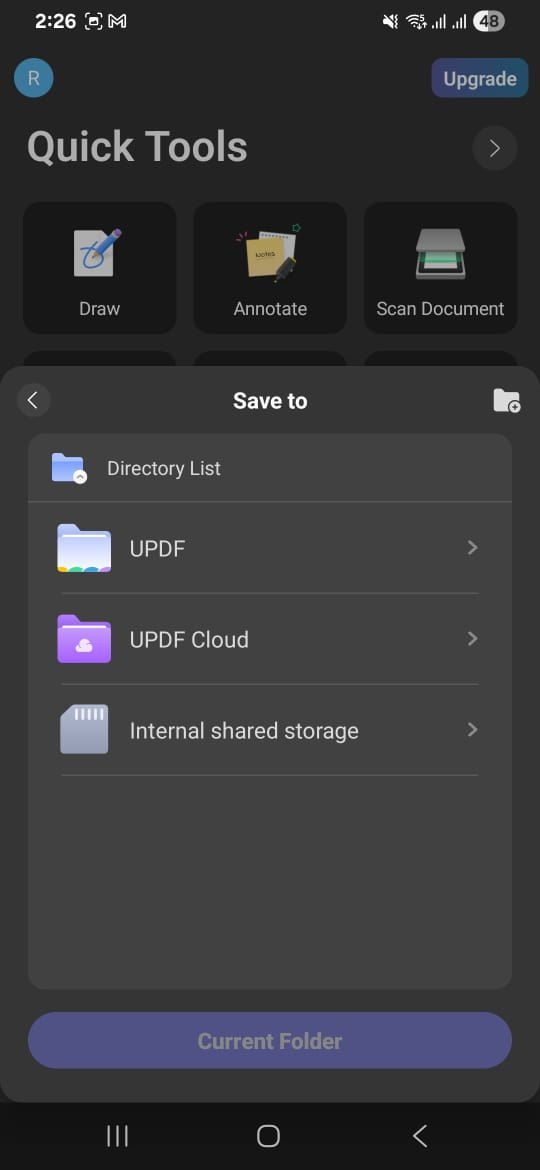 select a location to save pdf updf android