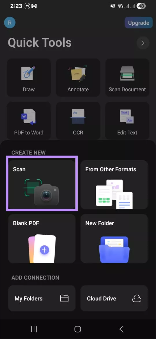  select the scan option