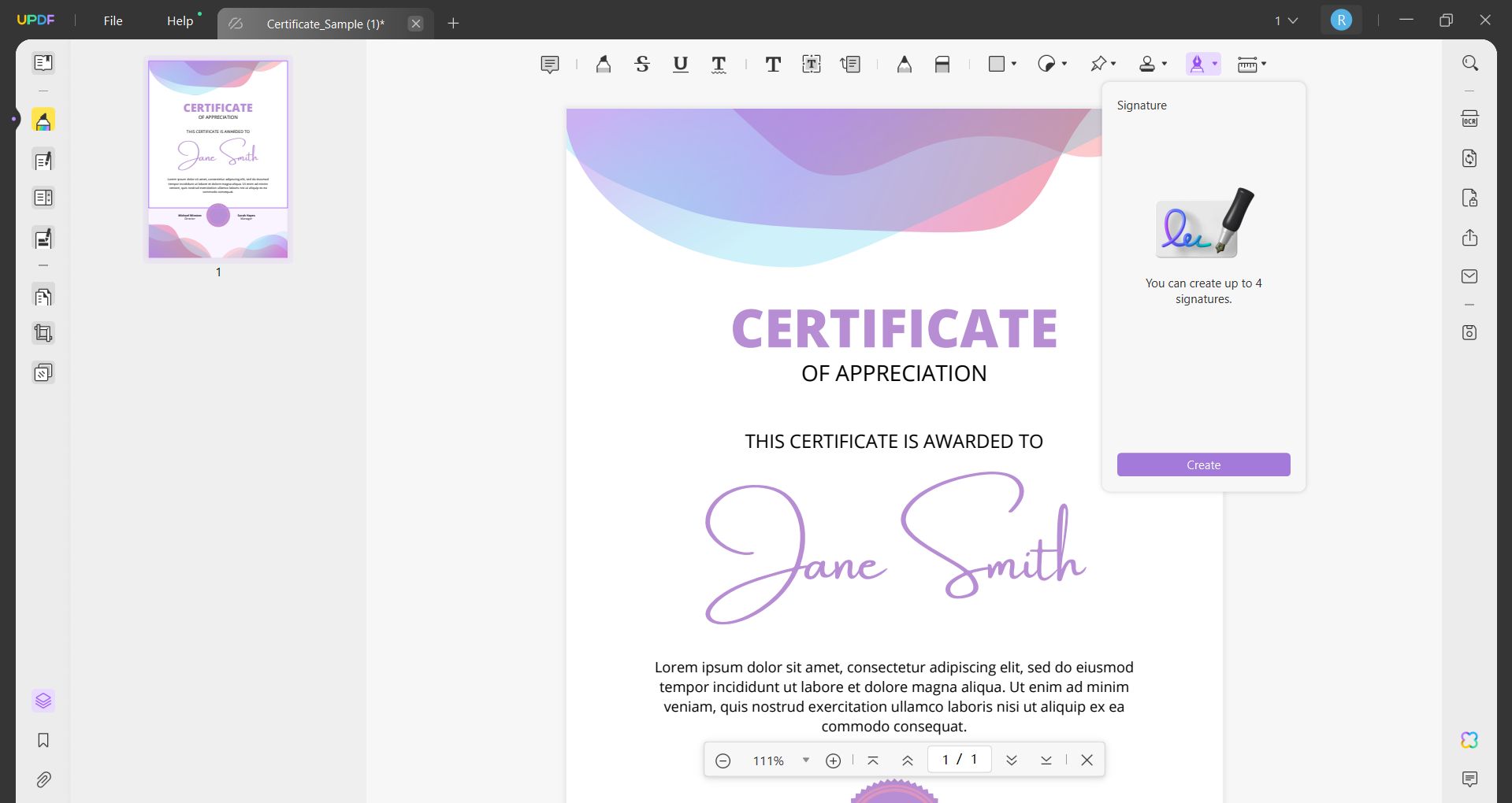 sign pdf in chrome signature icon