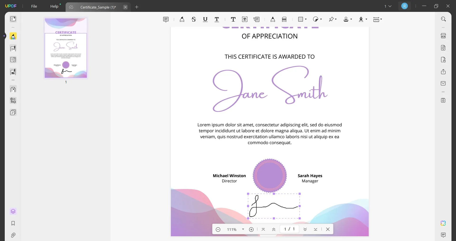 sign pdf in chrome change size