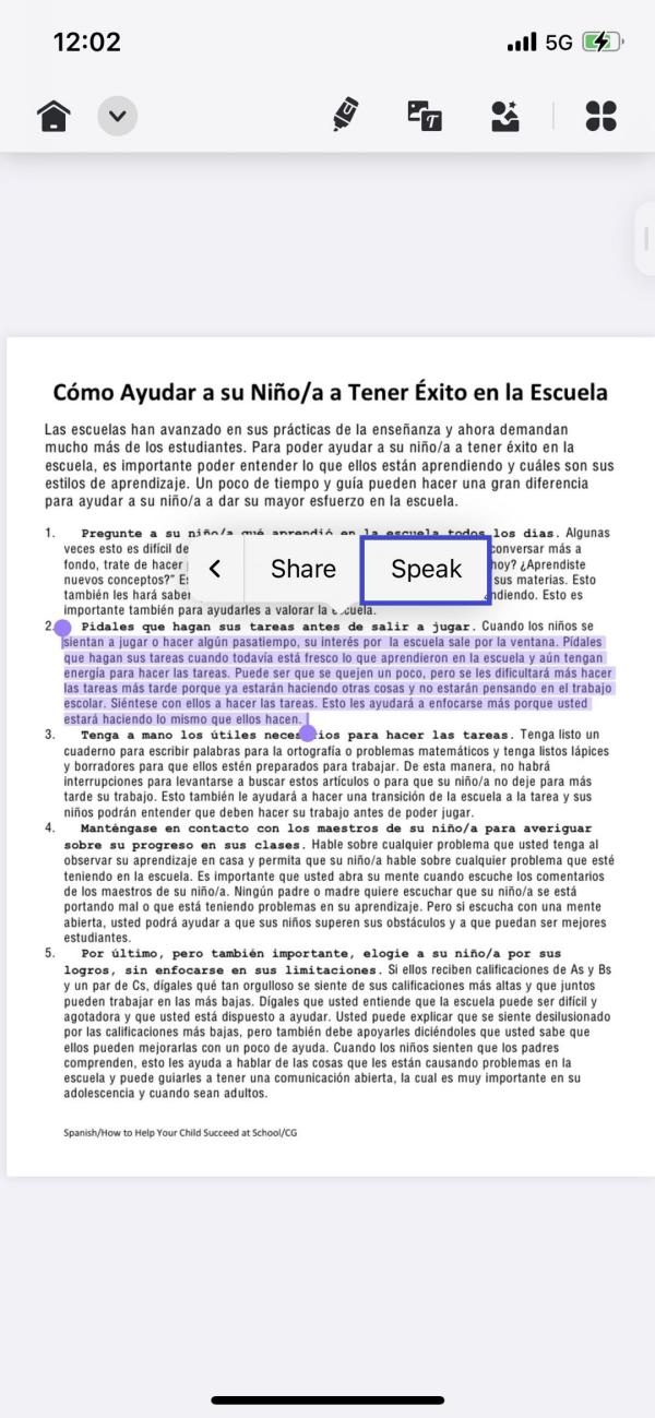 spanish text to speech updf ios