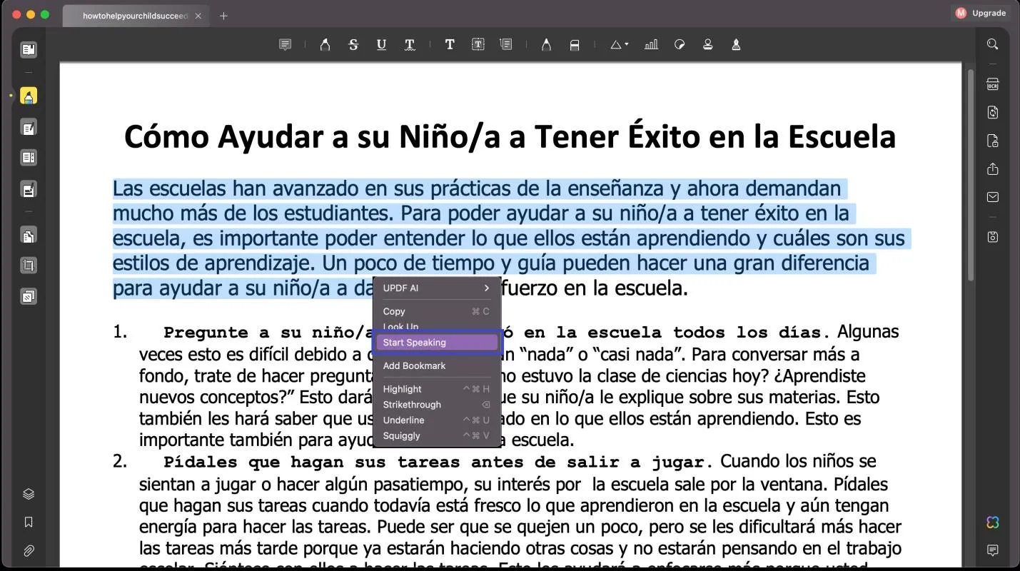 spanish text to speech updf mac
