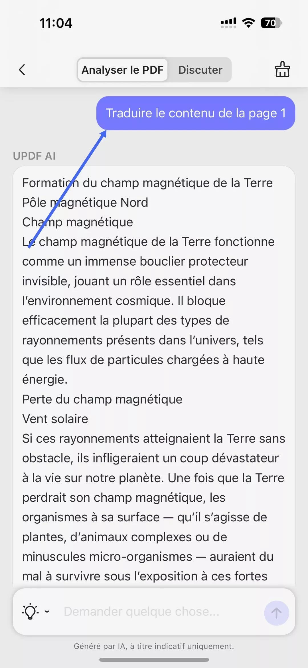 entrer une invite pour la traduction