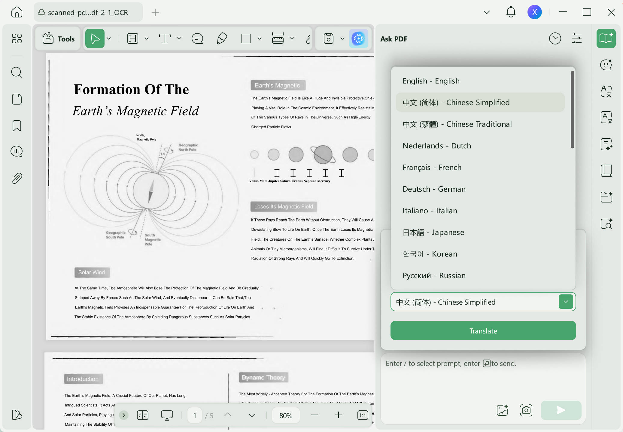 translate PDF through chatbox