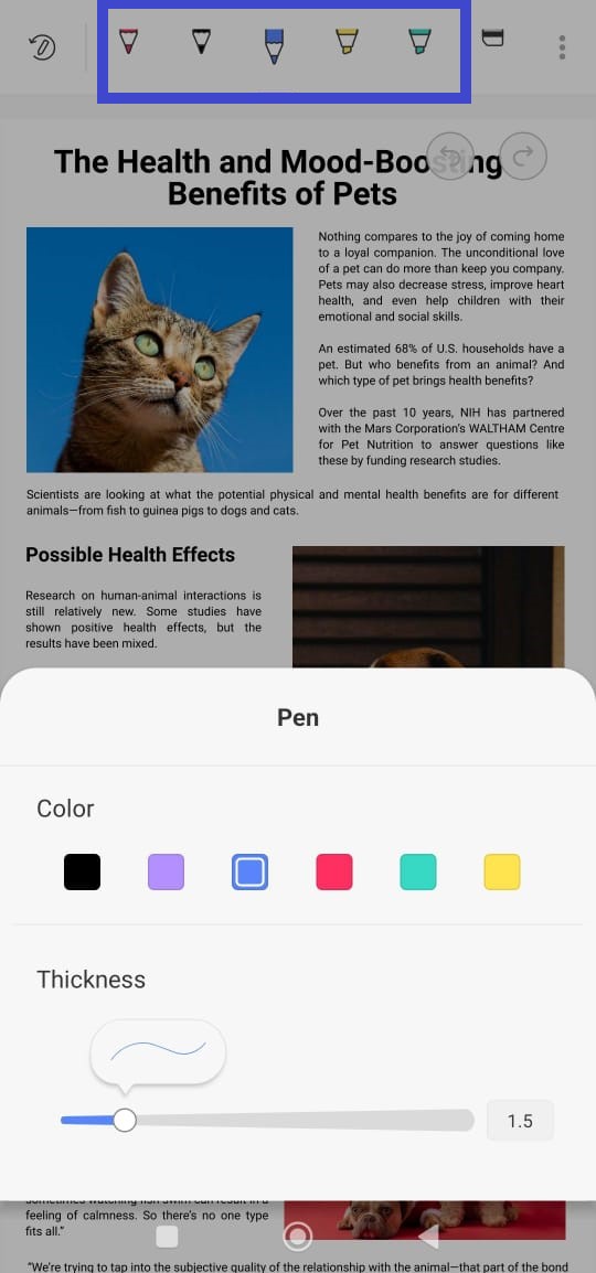 markup google docs on android select pen
