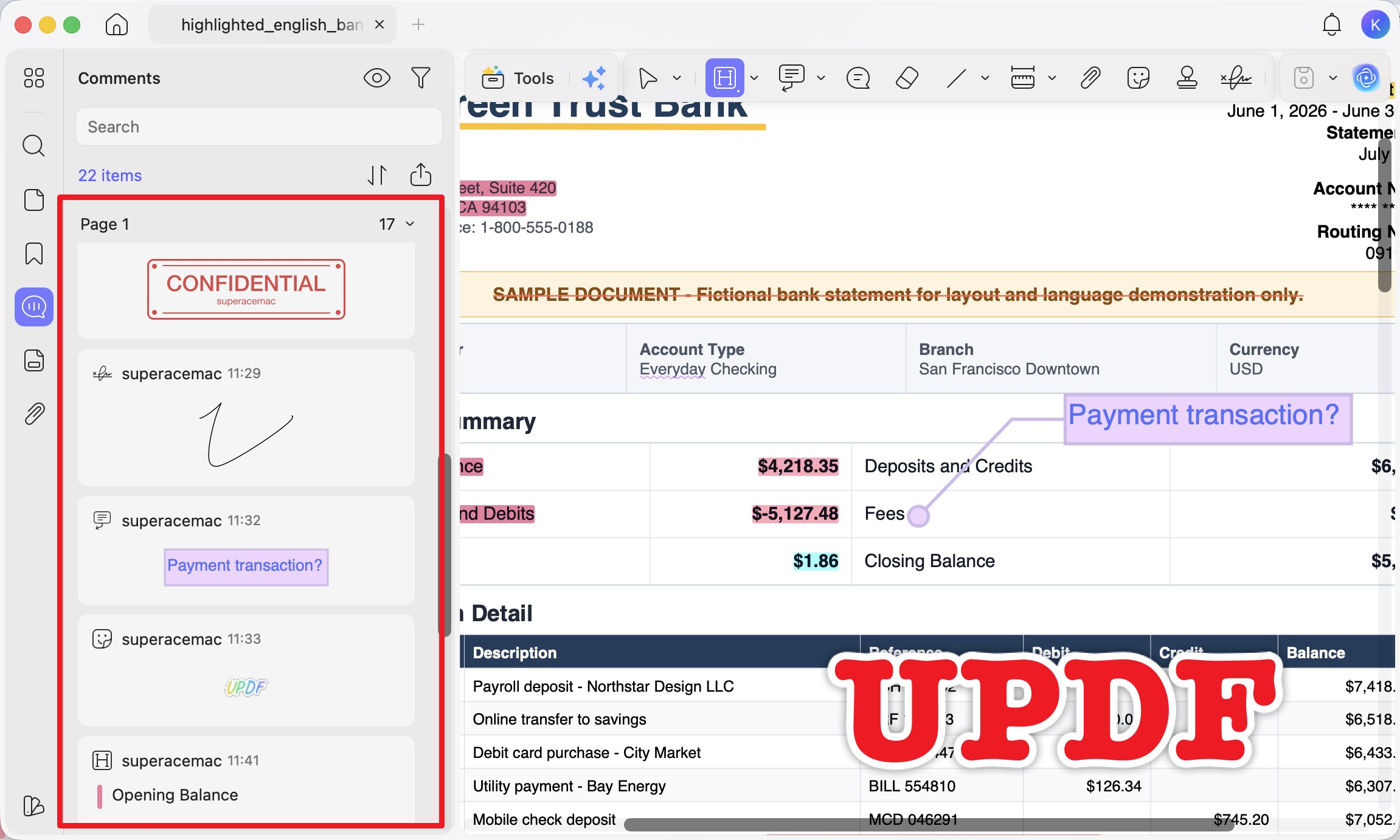 updf comment list carries all annotations