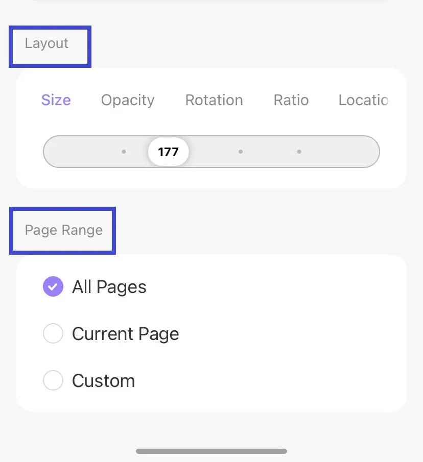 Customize layout and page range