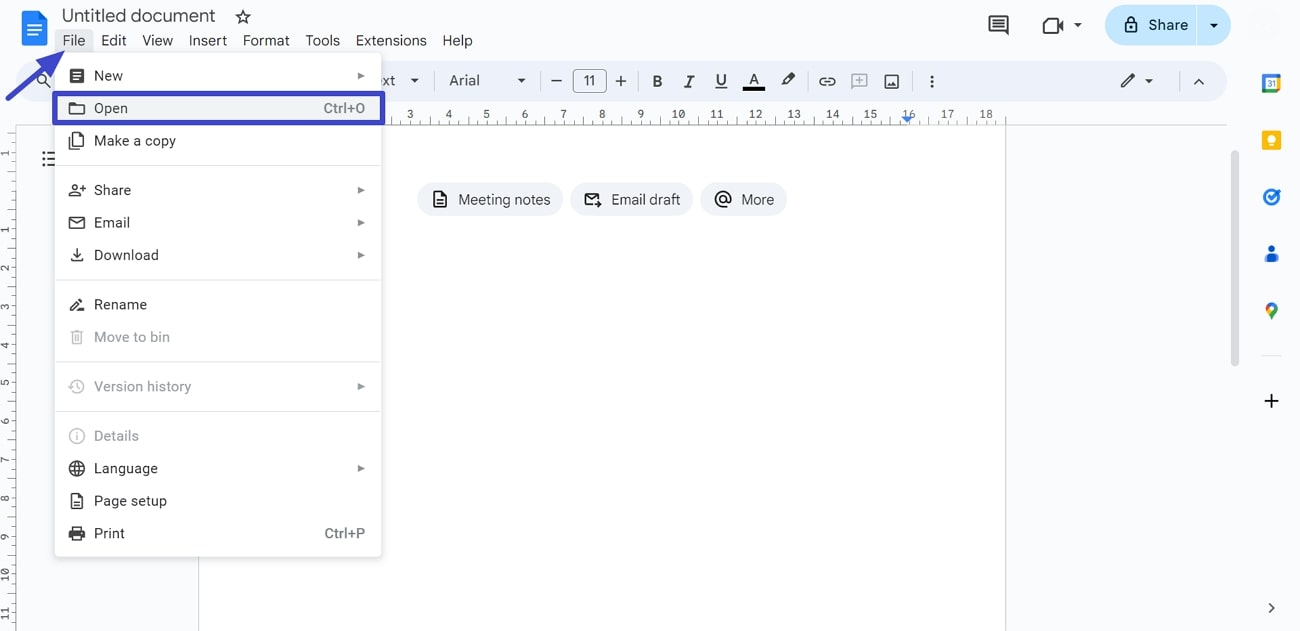 how to insert a pdf into google docs open file
