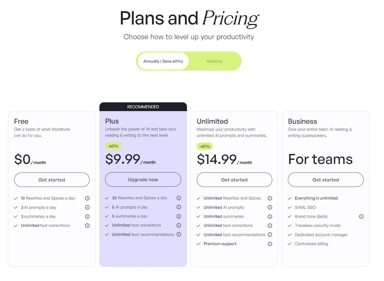 wordtune ai pricing