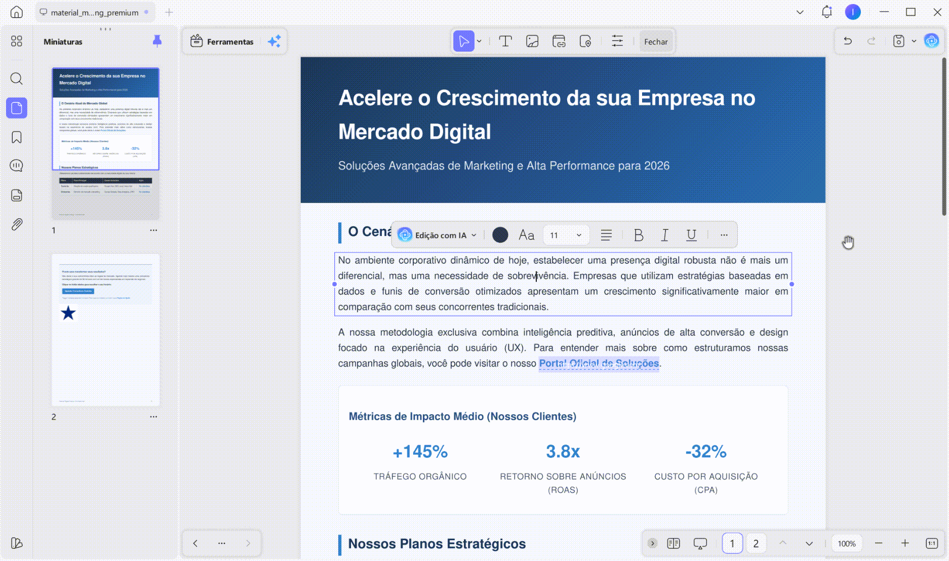 editar texto, editar imagem e editar link