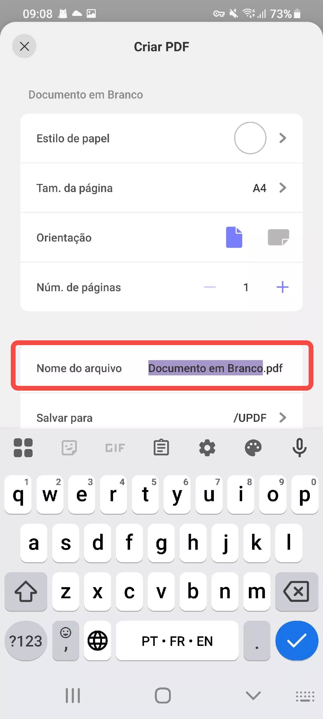 criar pdf-nomeie o novo arquivo