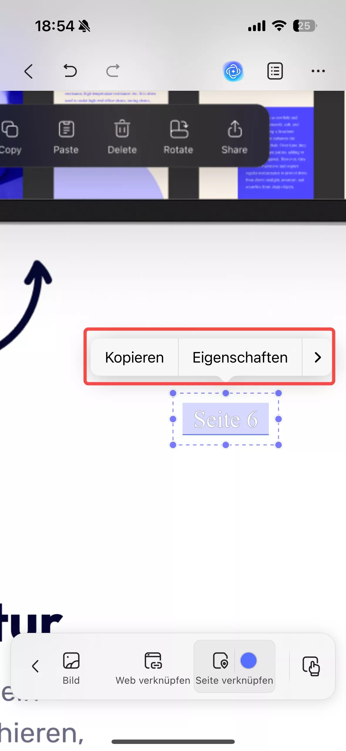 Optionen zum Bearbeiten des Links