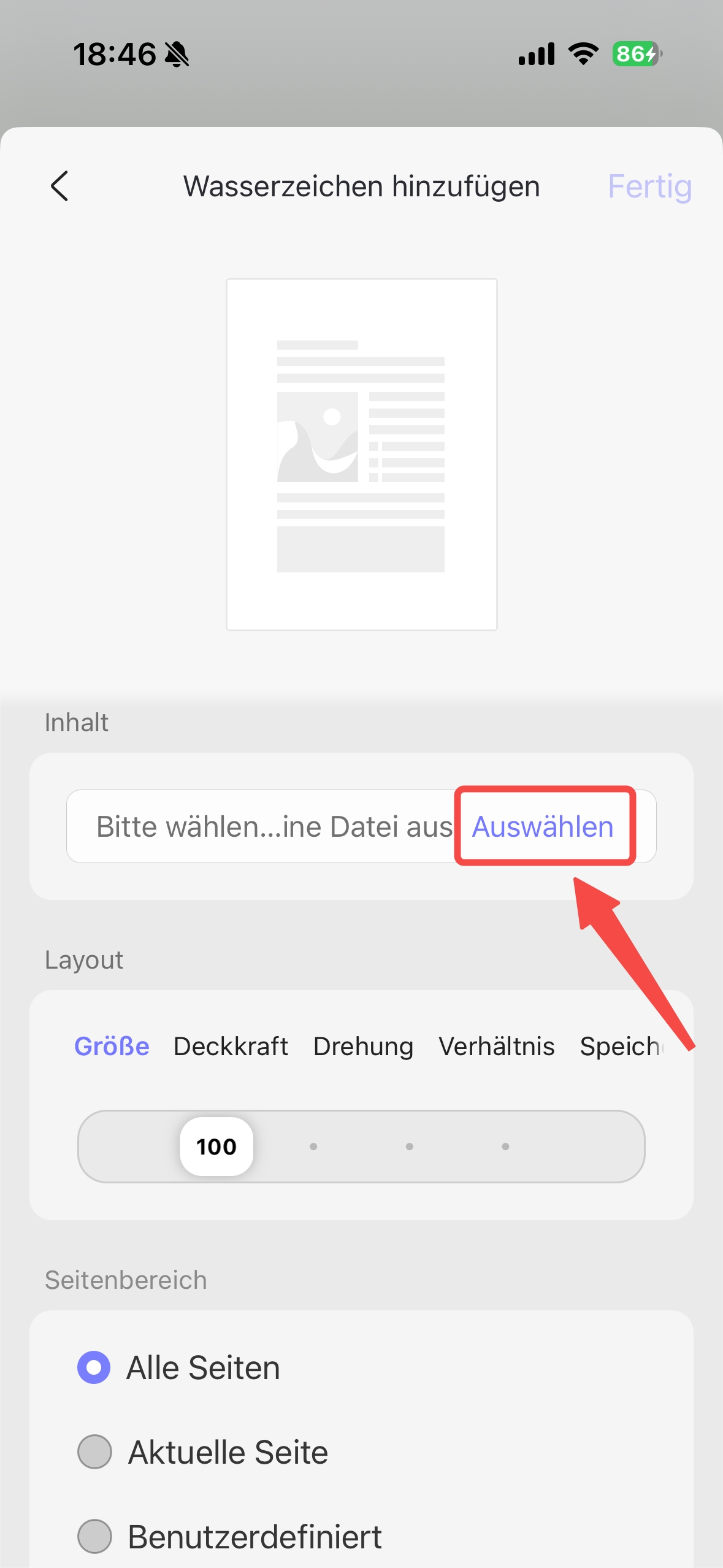 legen Sie eine lokale Datei als Wasserzeichen fest