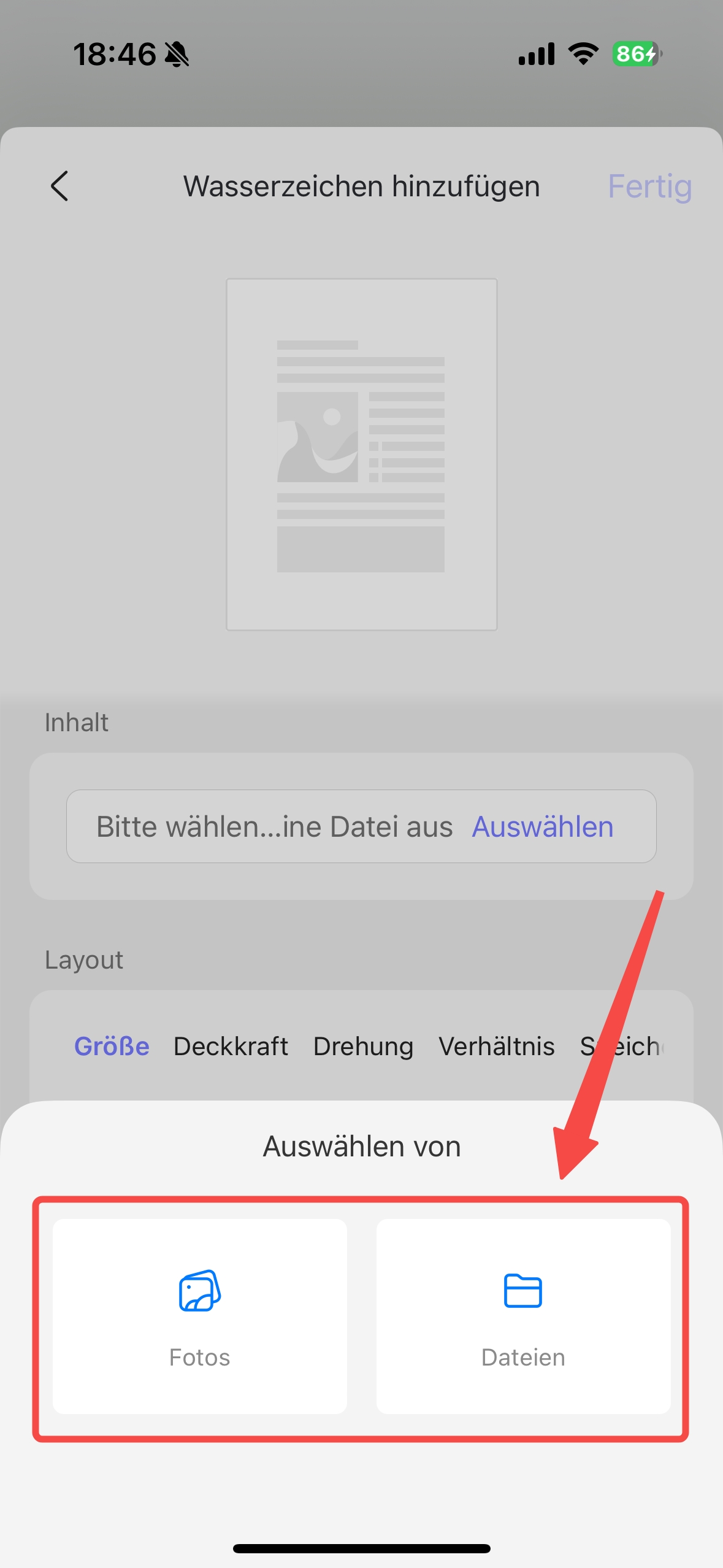 legen Sie eine lokale Datei als Wasserzeichen fest