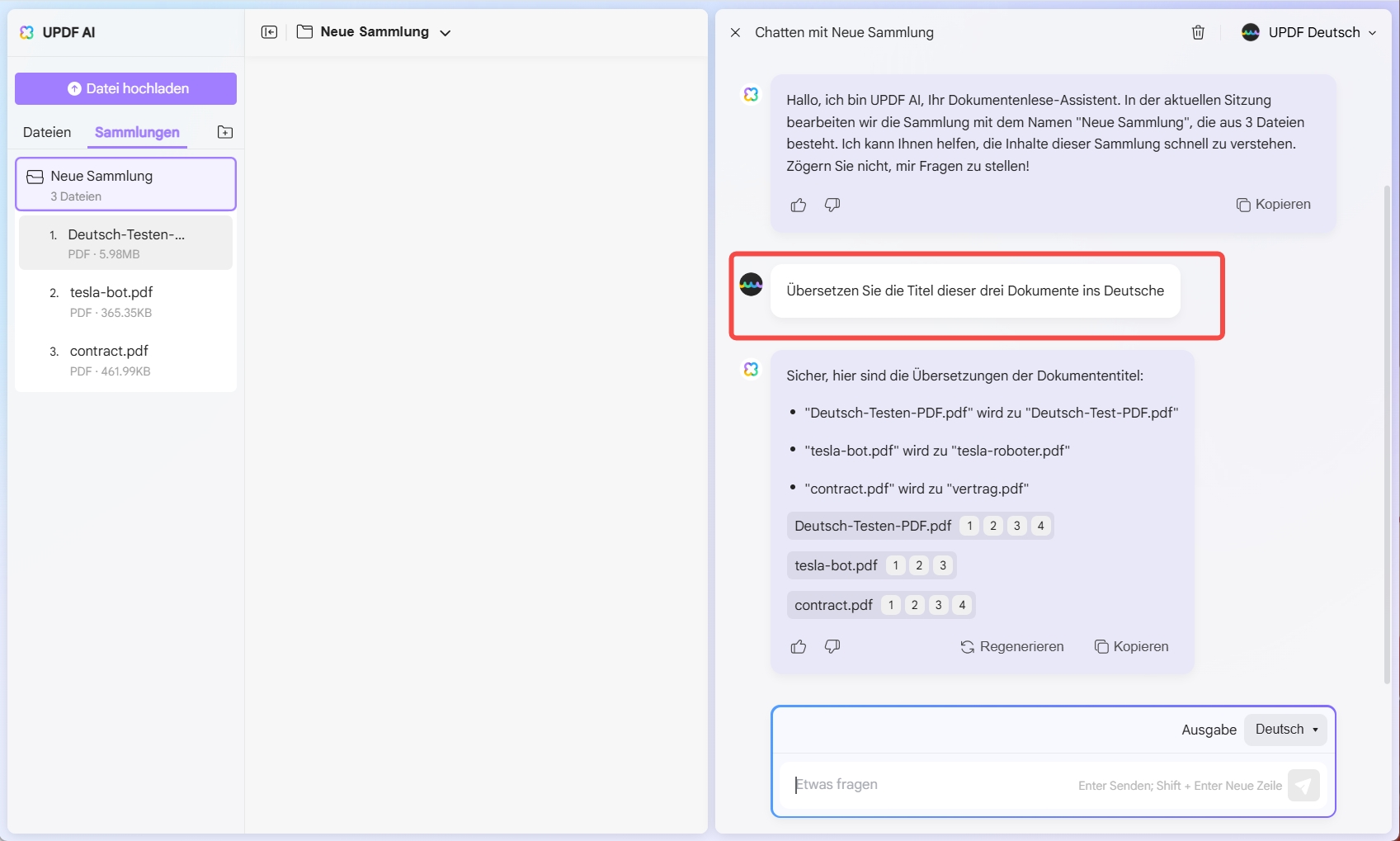 Chatten Sie mit mehreren PDFs