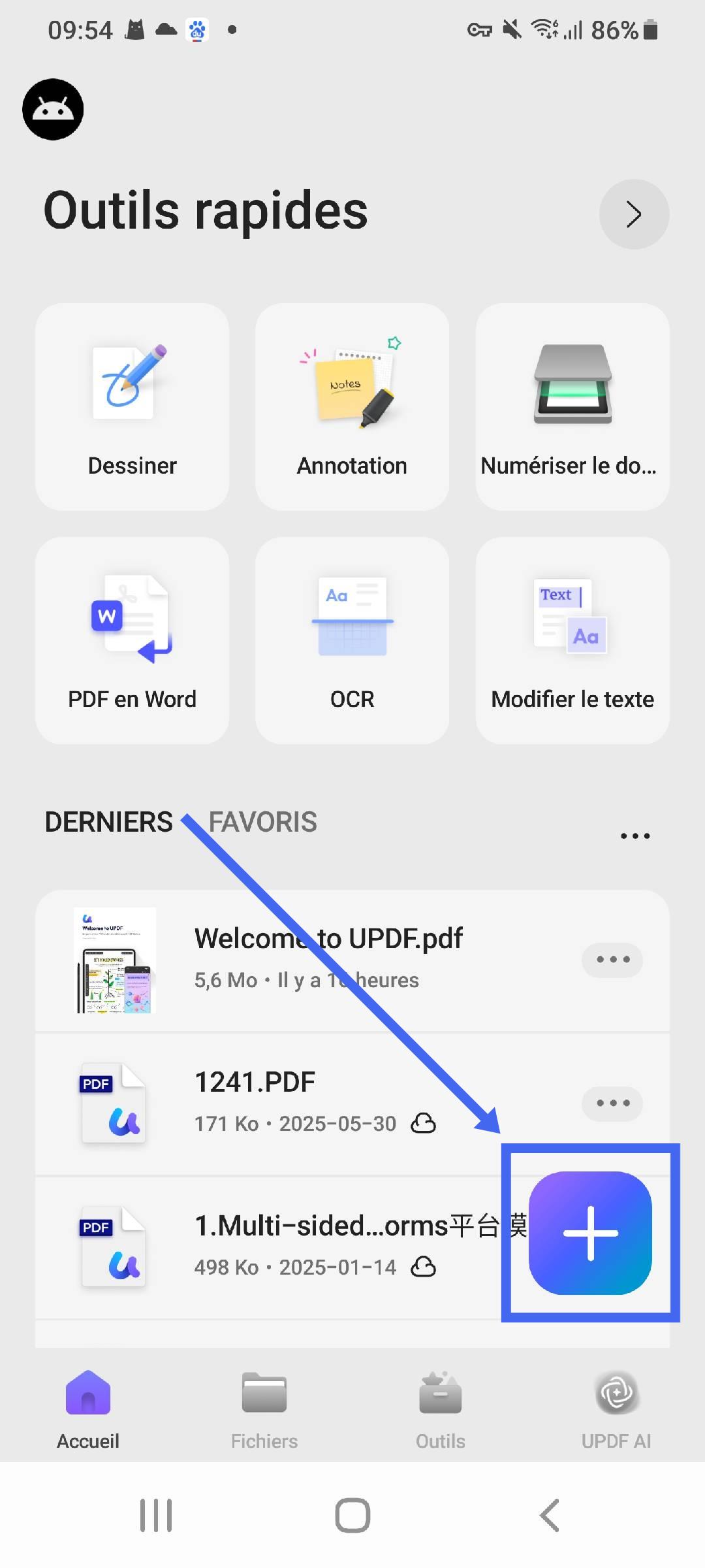 créer un nouveau dossier updf android