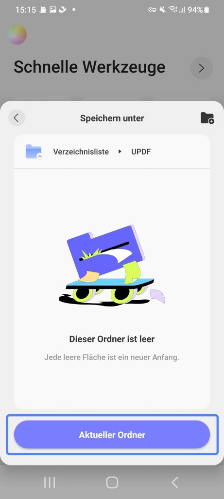 auf die Schaltfläche „Aktueller Ordner“ tippen