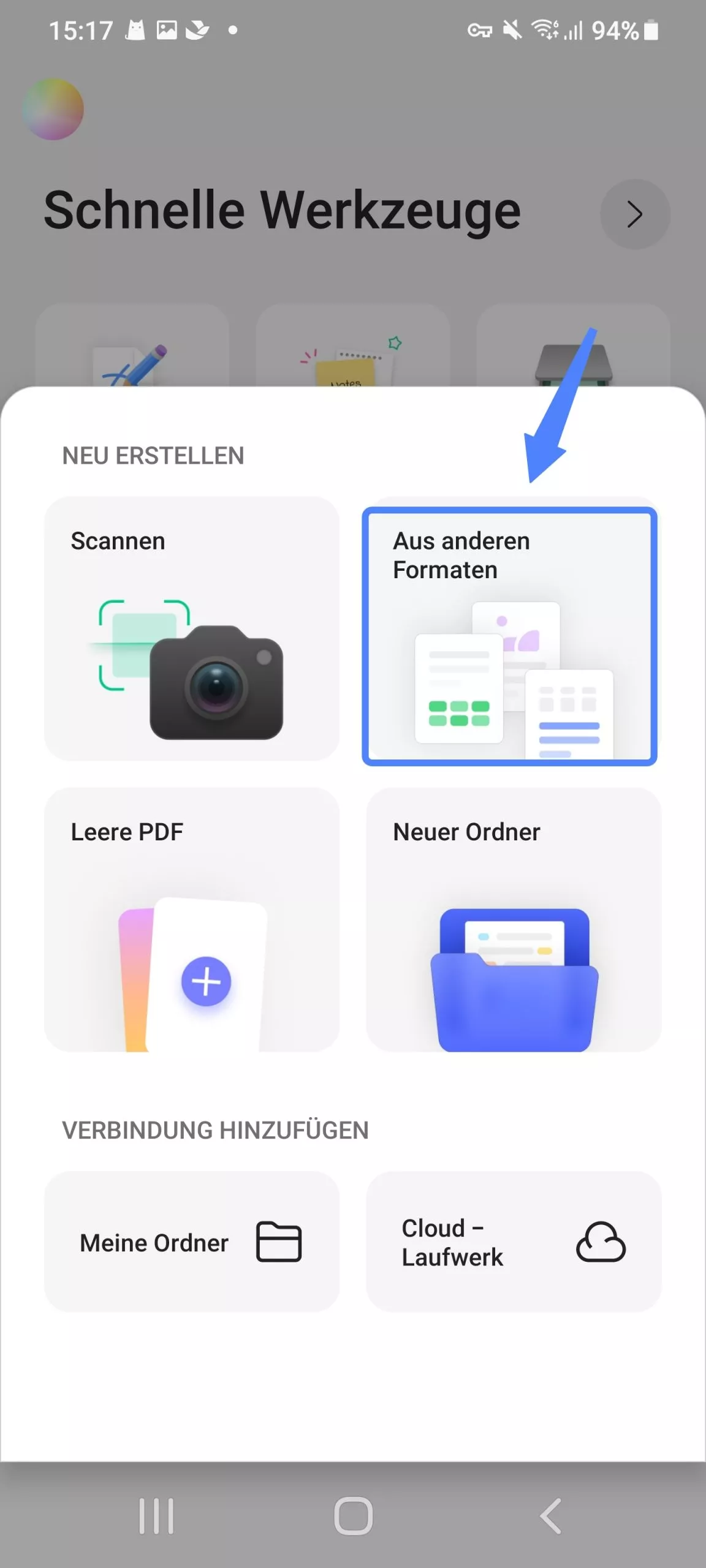 Wählen Sie aus anderen Formaten updf android
