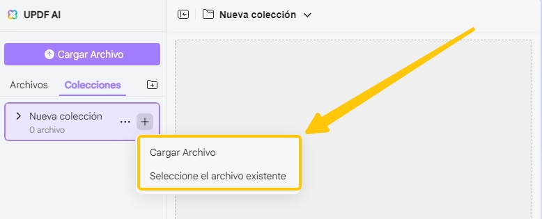 cargar archivo o seleccione el archivo existente