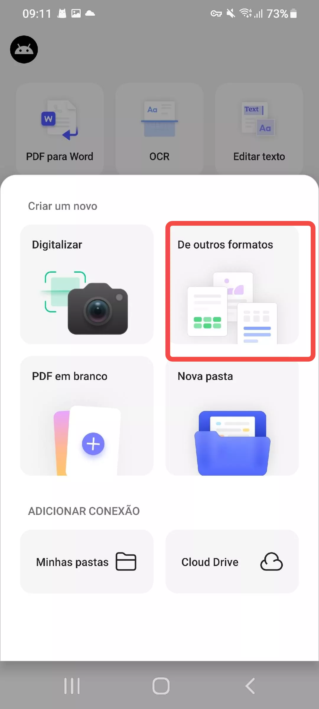 selecione "de outros formatos"