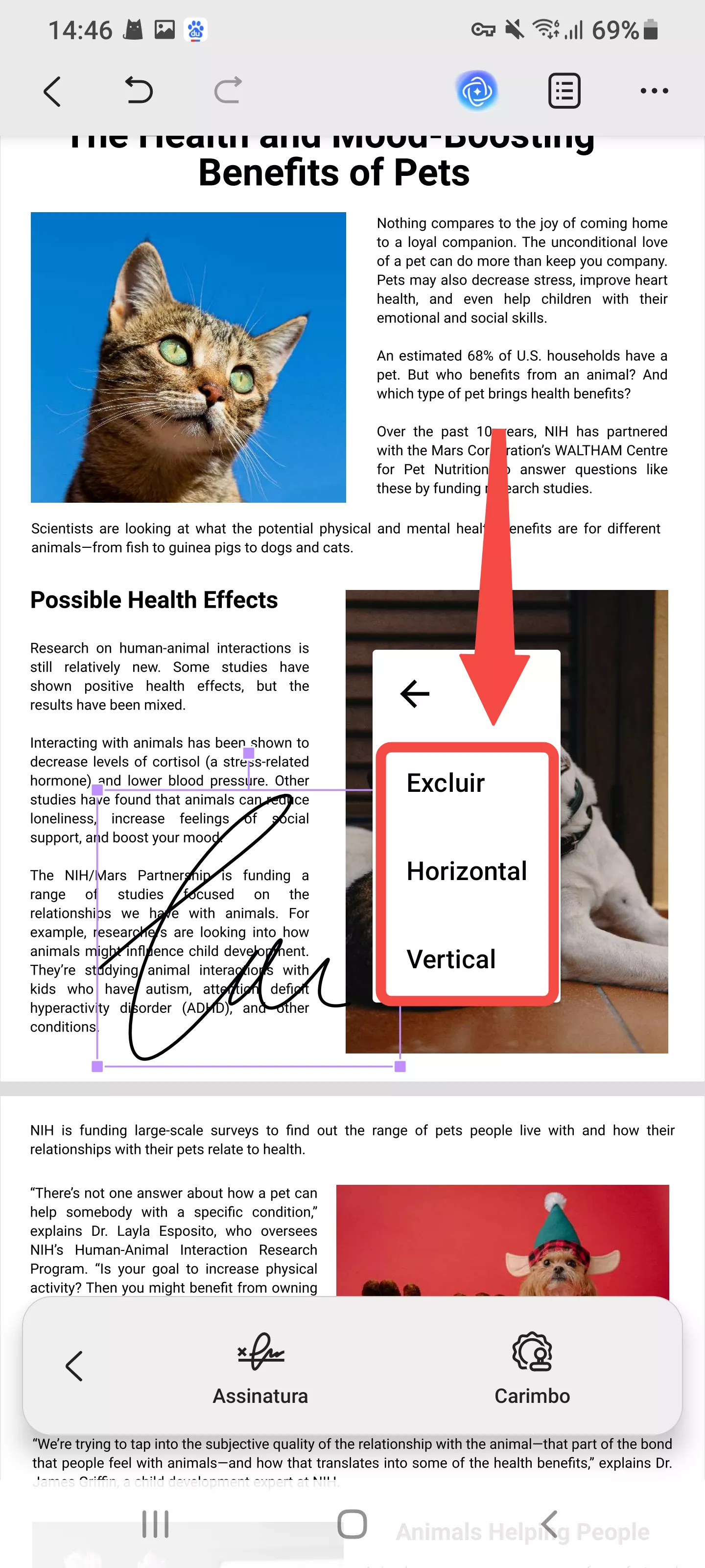 clique na assinatura e editar