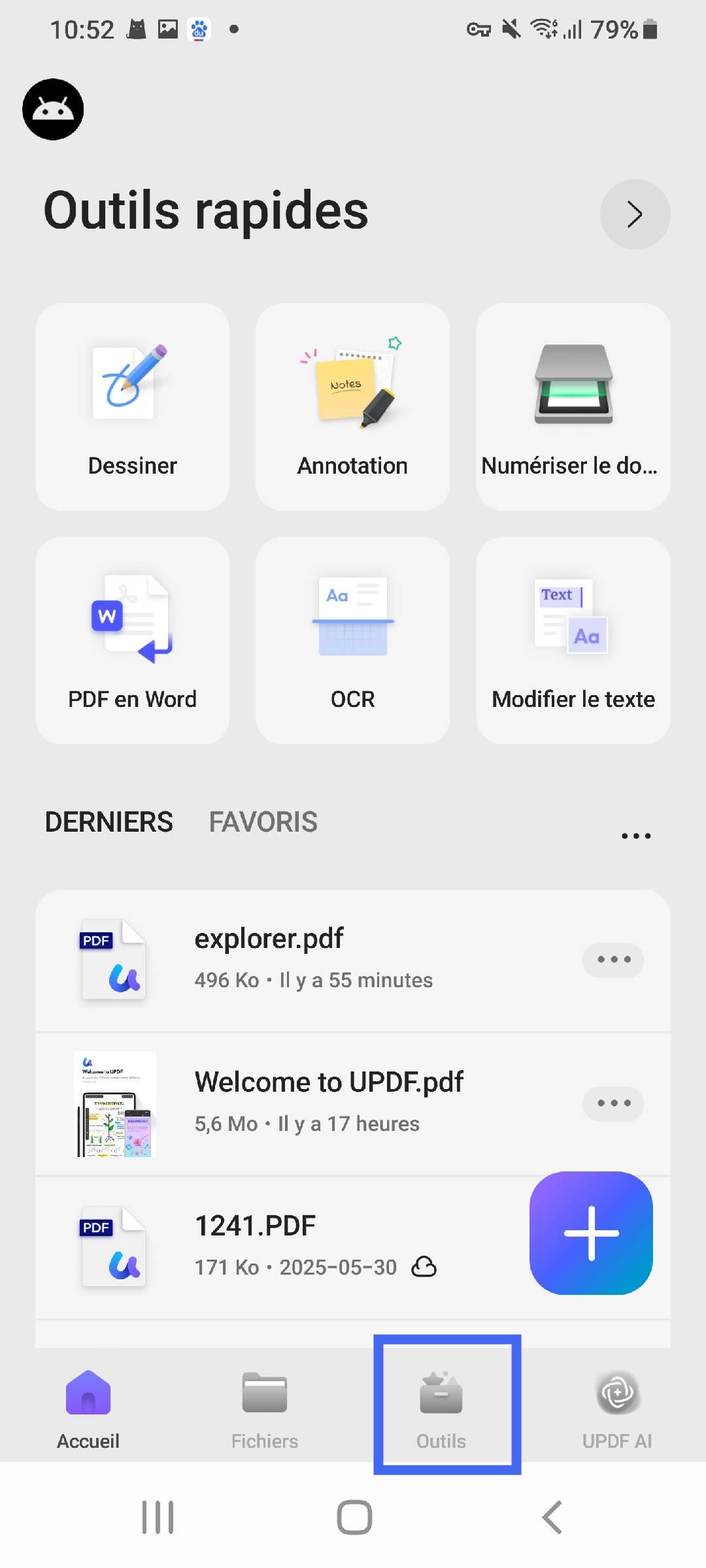 sélectionnez le menu outils
