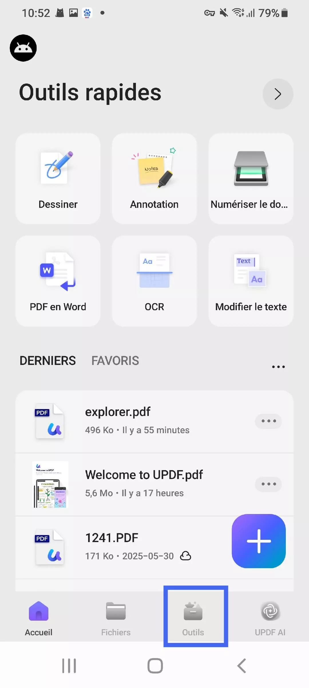 cliquez sur les outils.