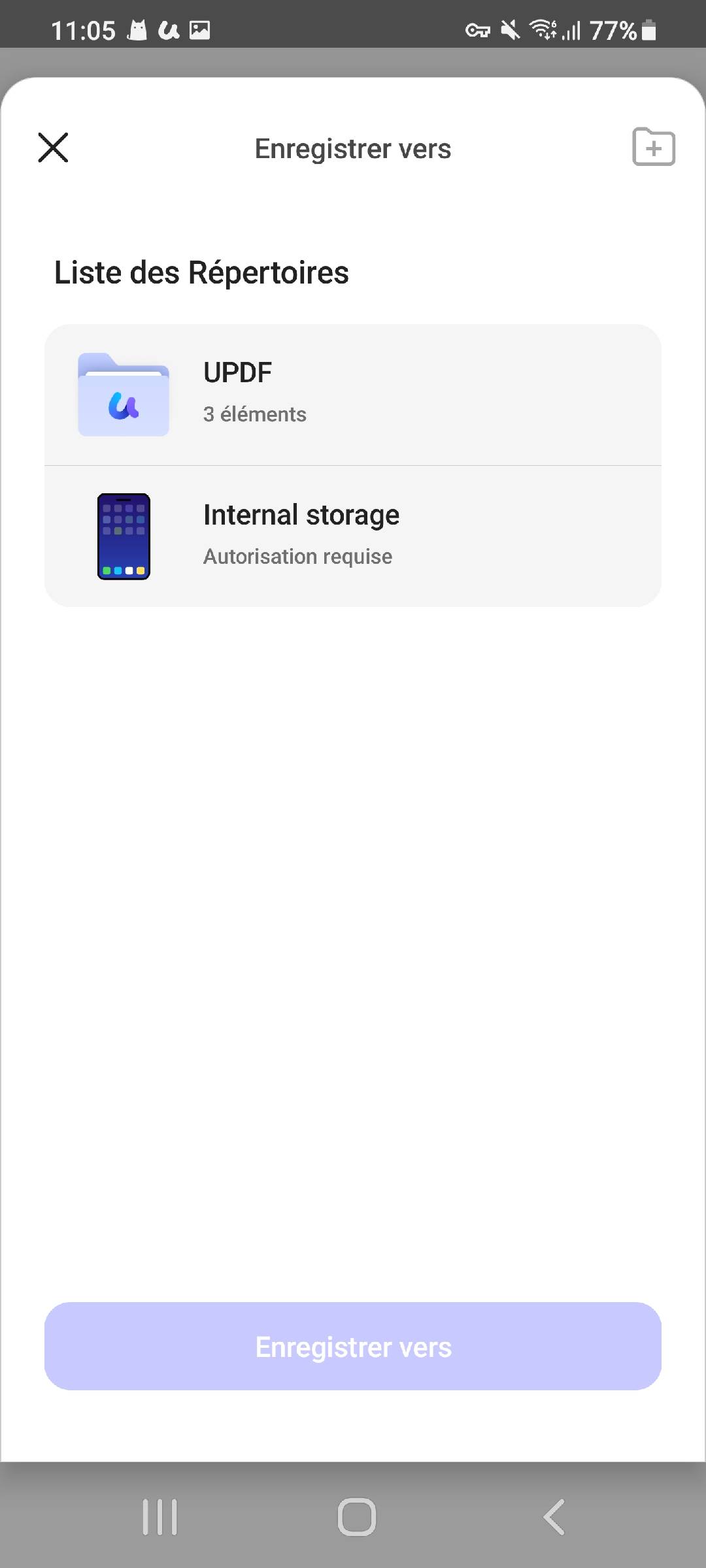 choisir un emplacement de stockage updf android