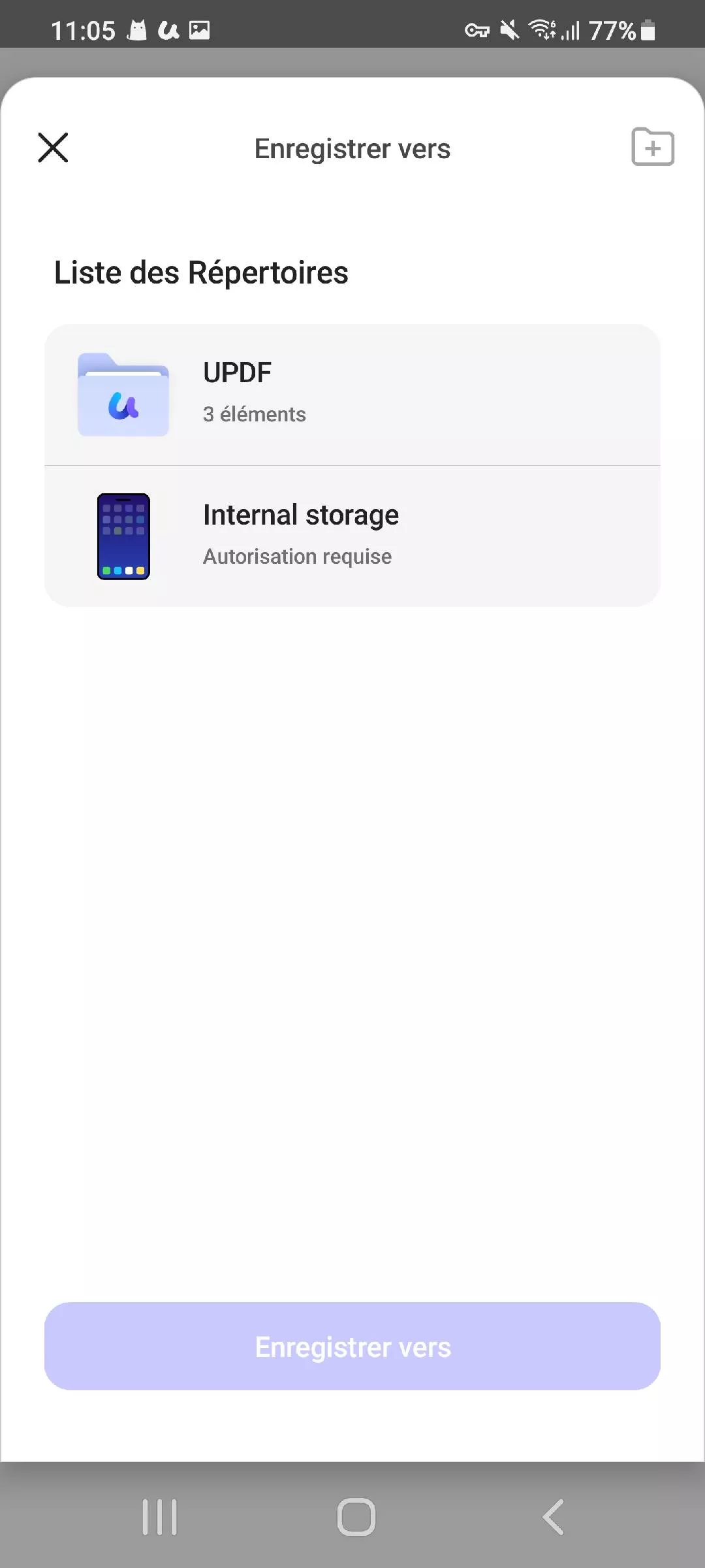  choisir un emplacement de stockage updf android