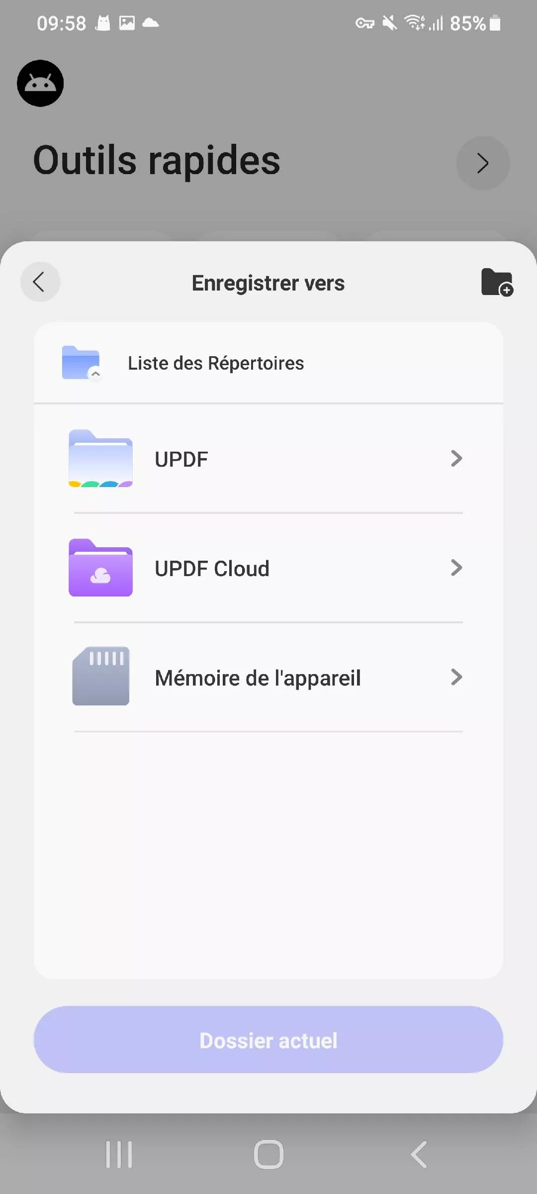  sélectionnez un emplacement pour enregistrer le PDF UPDF Android