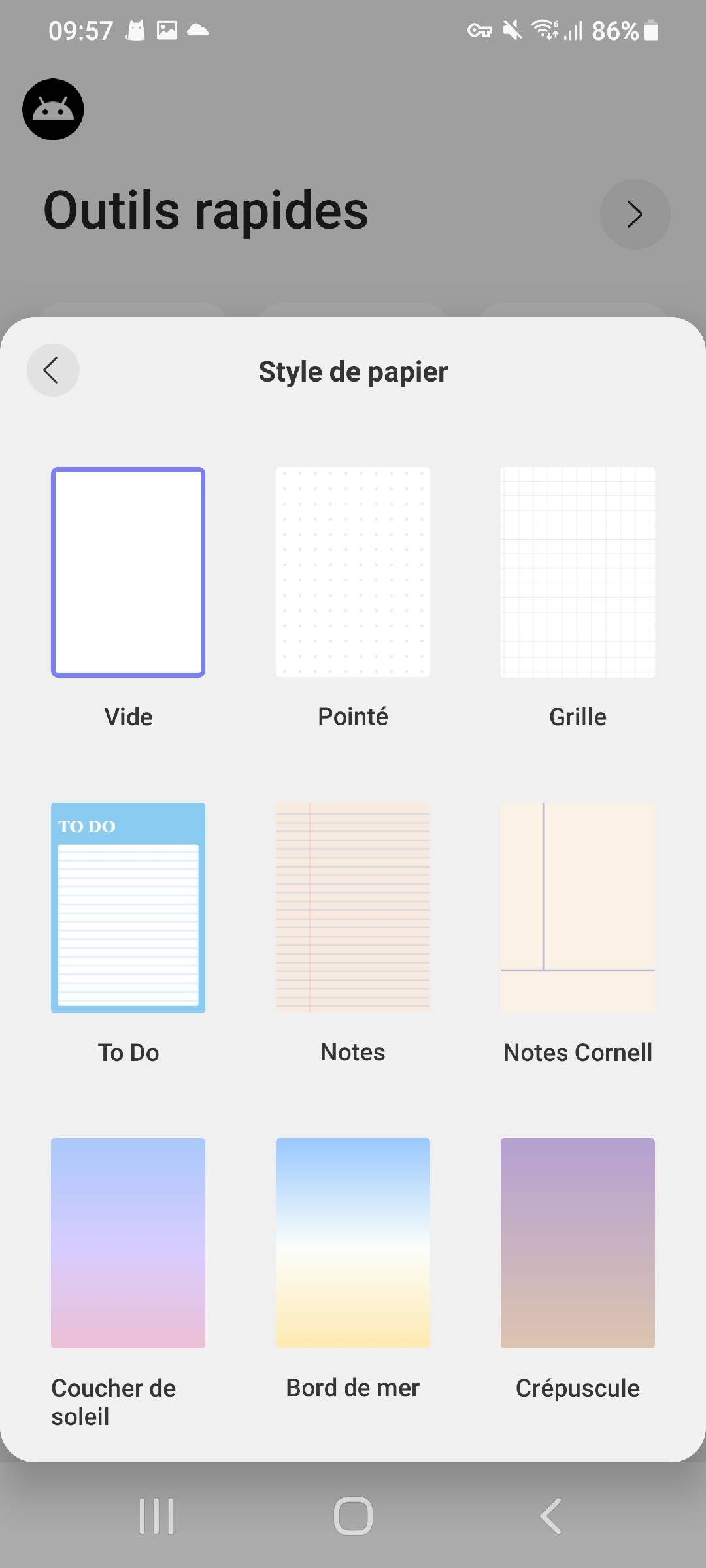 choisir le style de papier pour un PDF vierge updf android