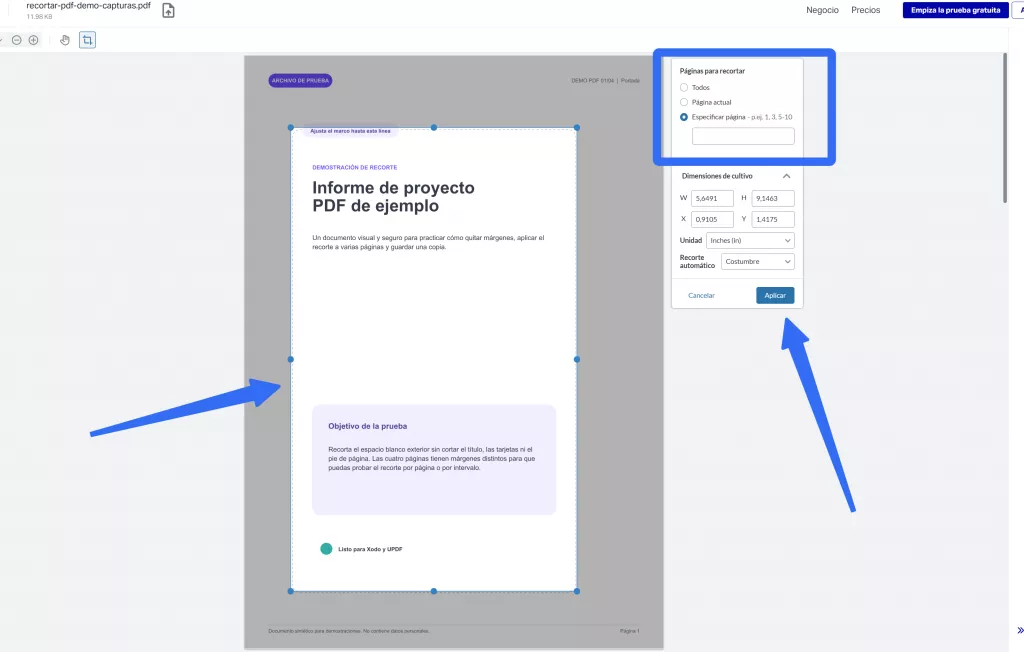 Cómo recortar un PDF online gratis con Xodo