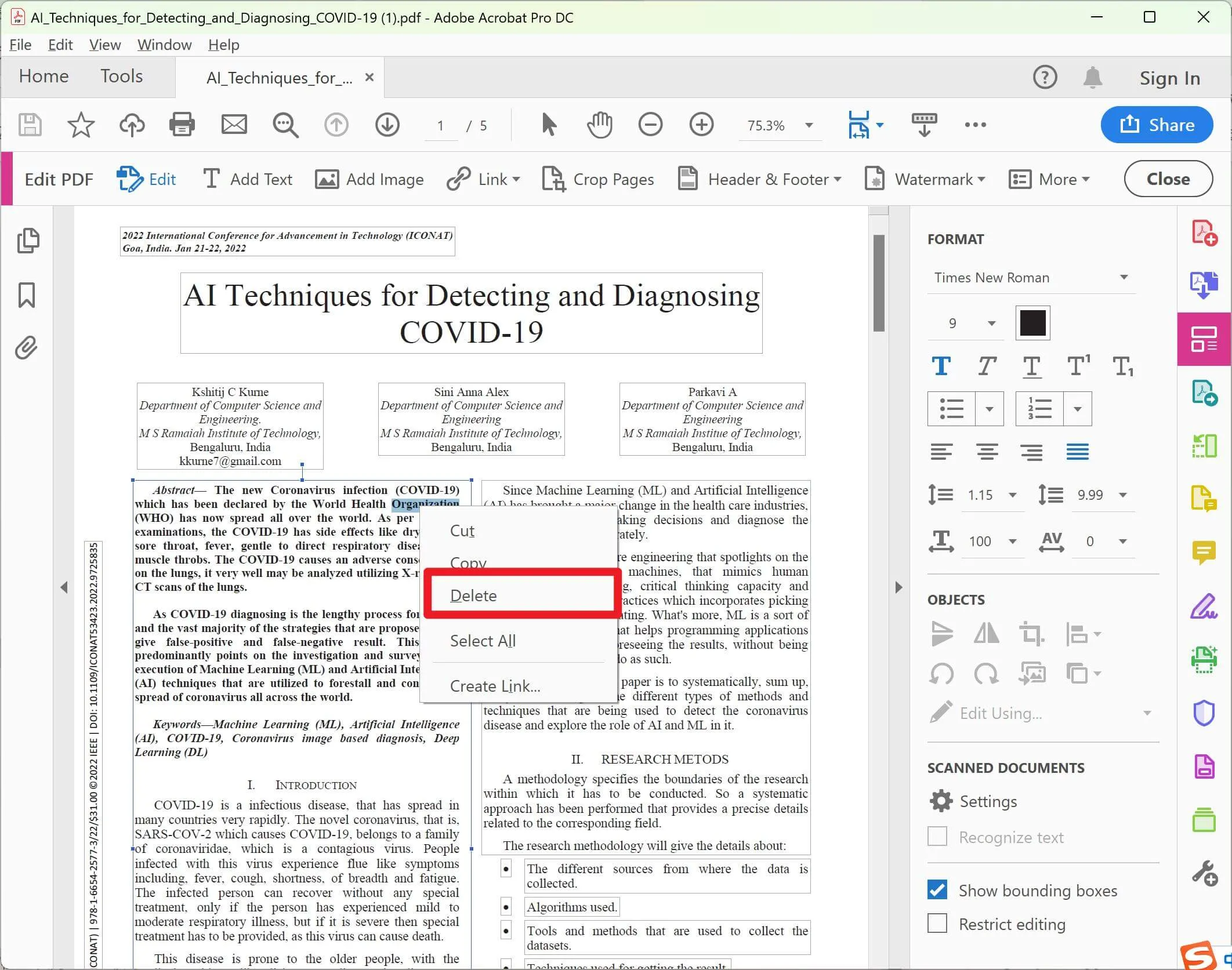 remove text from pdf adobe