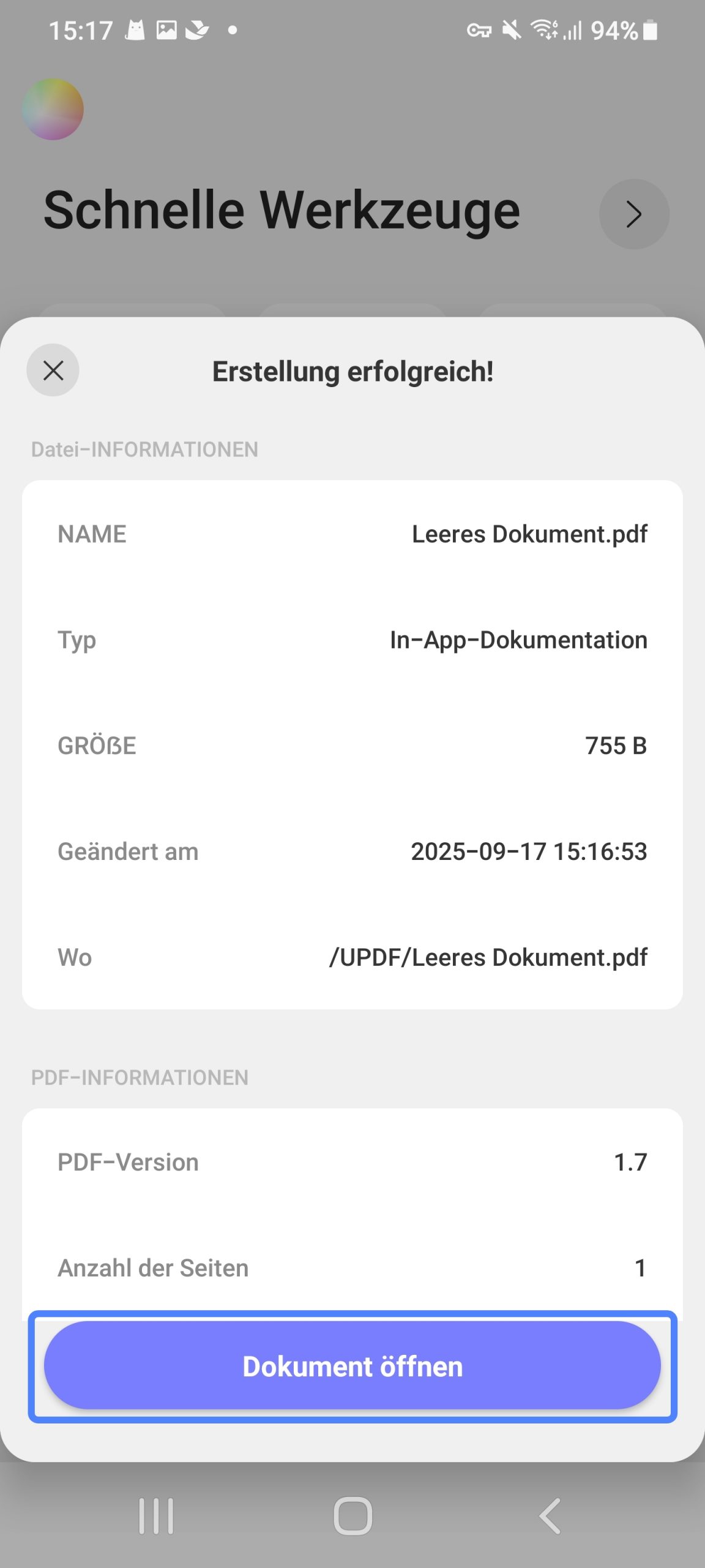 auf „Dokument öffnen“ tippen