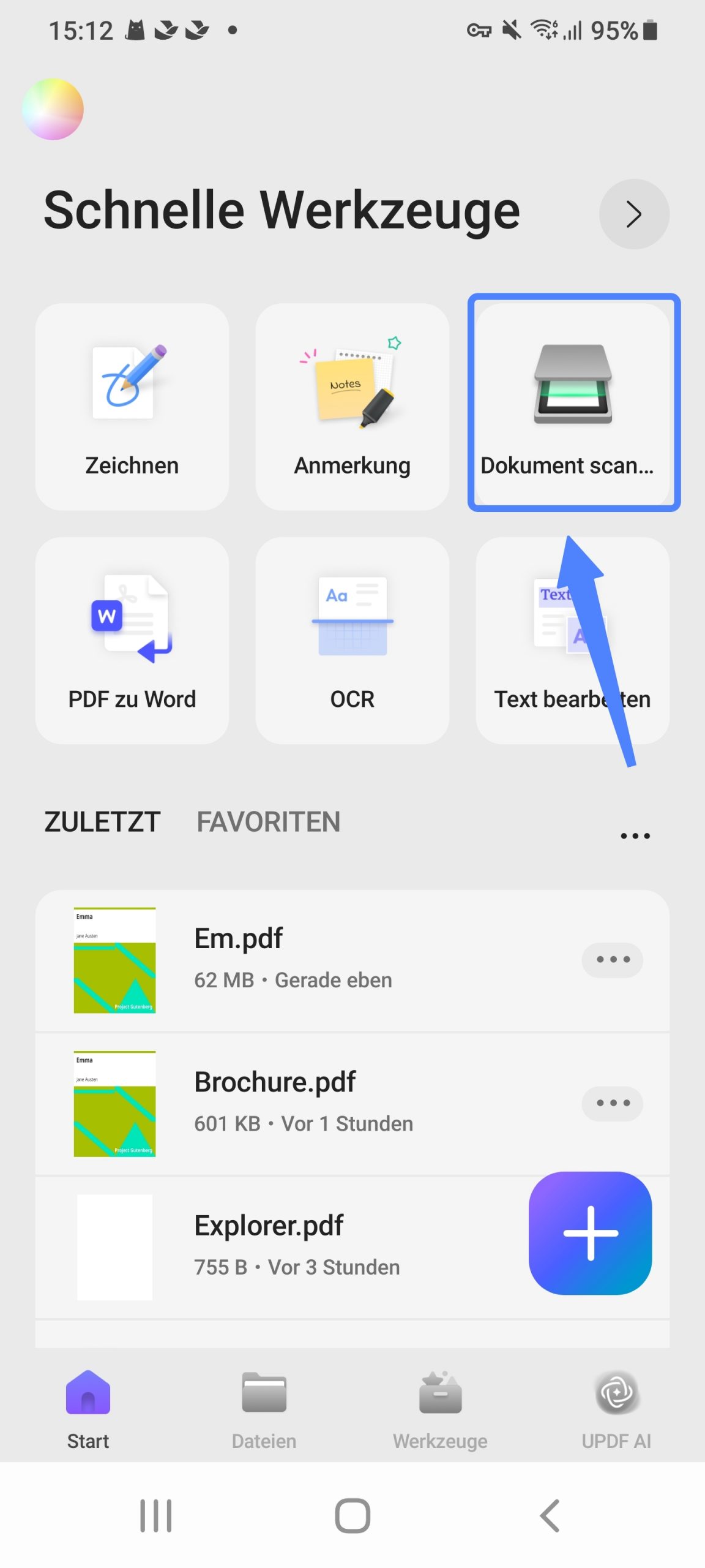 Tippen Sie auf „Dokument scannen“ (updf) Android