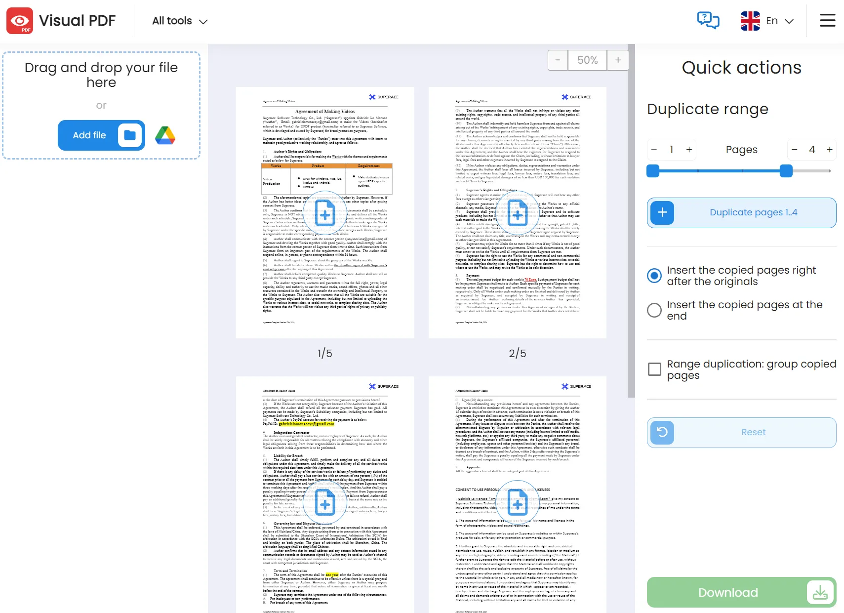 Duplicare le pagine in PDF online con Visual PDF