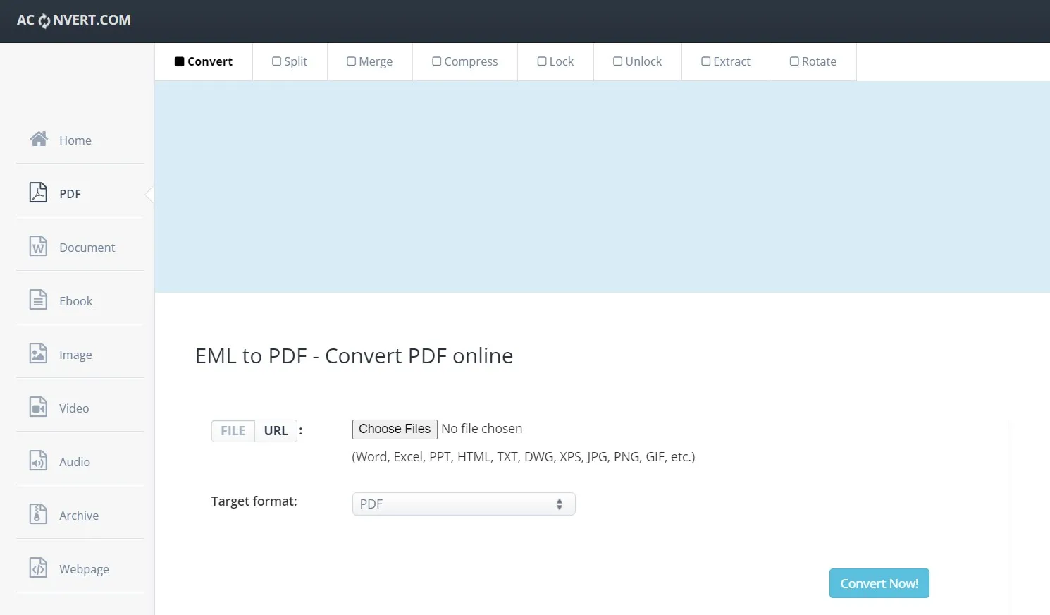 Trasforma EML in PDF in Aconvert