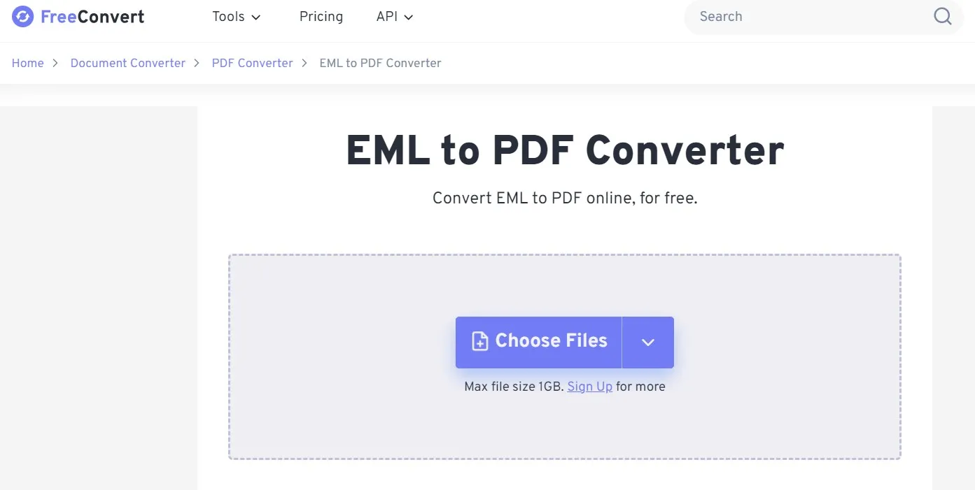 Convertire un file EML in PDF con FreeConvert