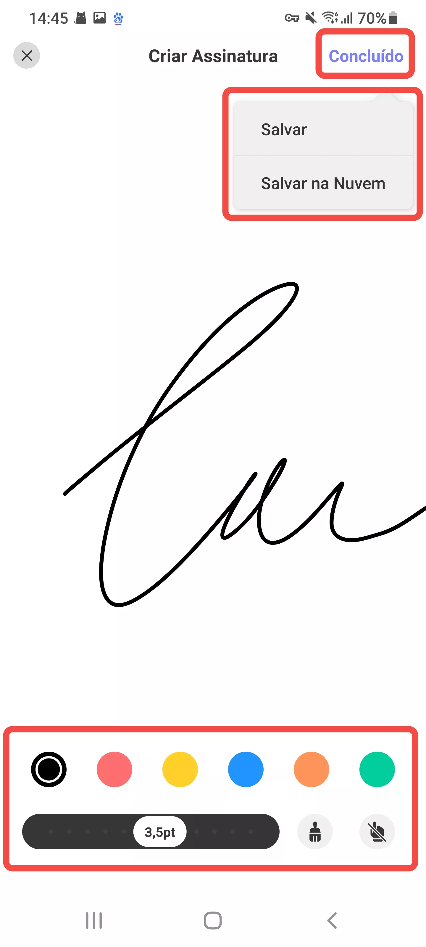 escrever a assinatura à mão
