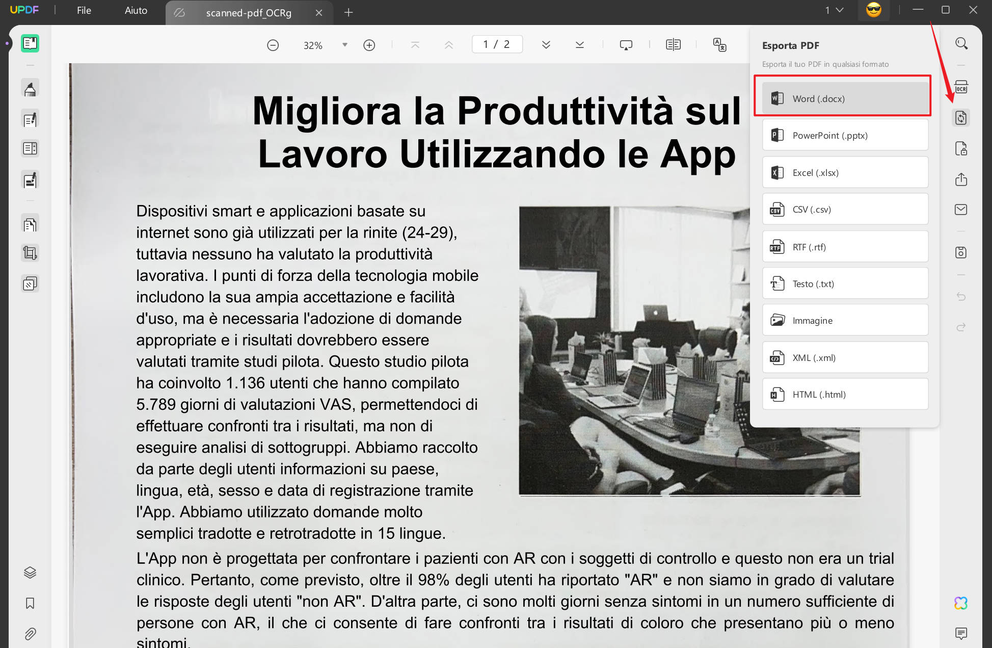 Convertire il PDF Scannerizzato in Word