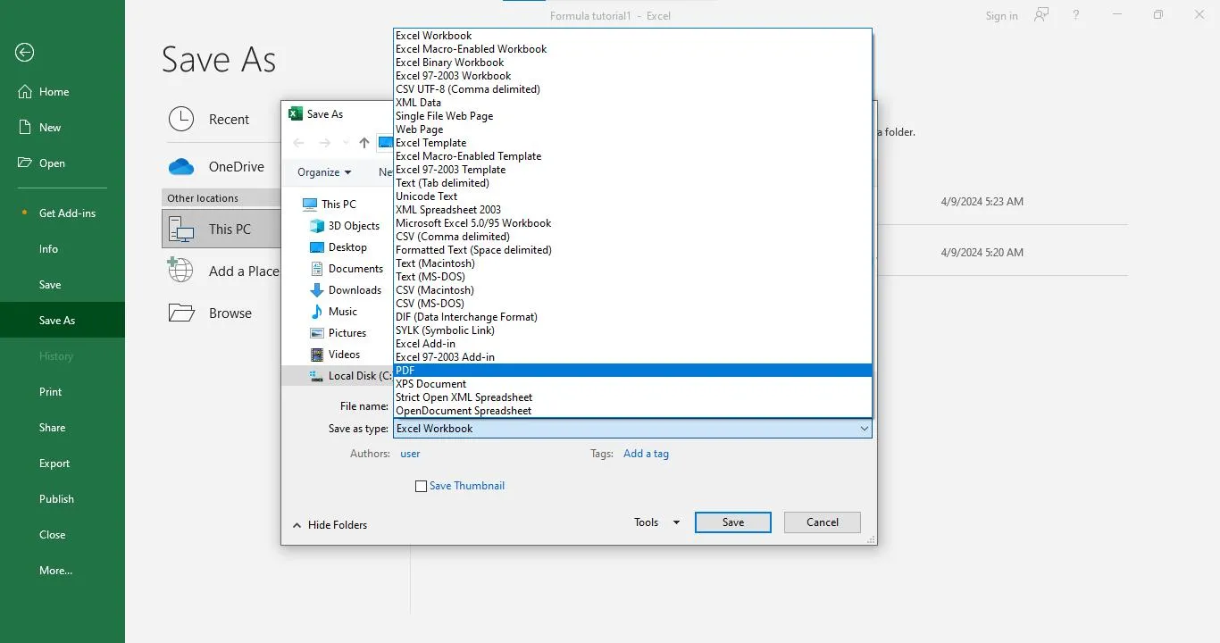 excel to pdf landscape save