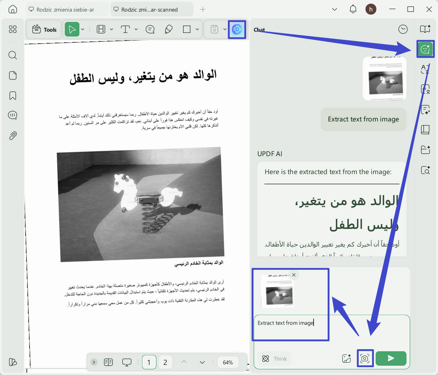 extract arabic text from scanned PDF with UPDF on Windows
